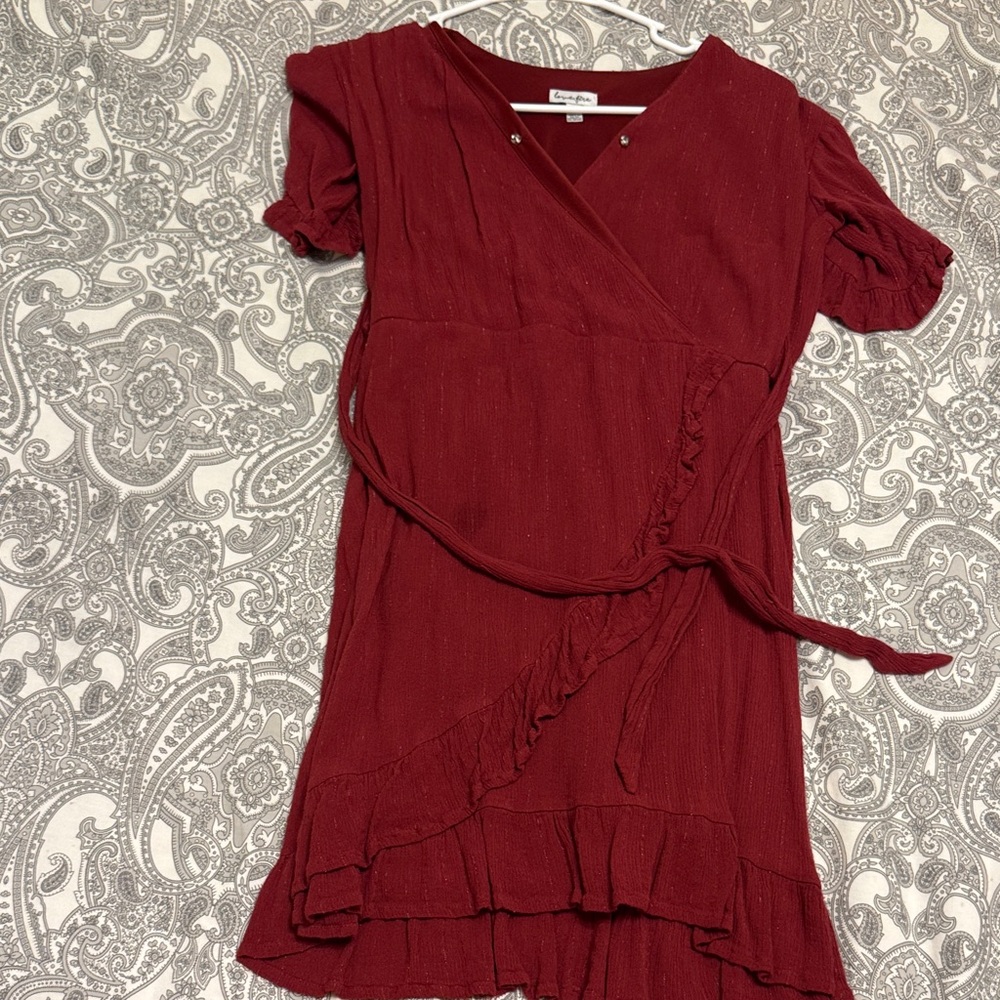 Red Wrap Dress with Ruffle Details